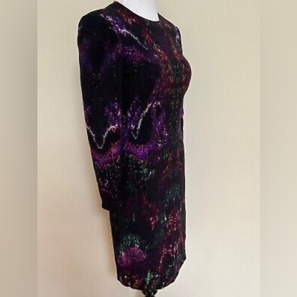 Alexander McQueen Black Purple Green Feather Print Pencil Dress - Picture 6 of 15